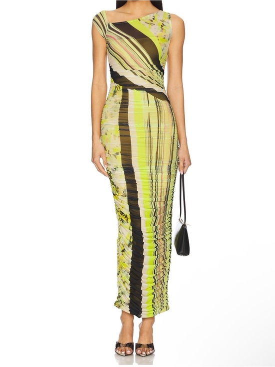 AFRM Dresses & Skirts - AFRM Lime Green and Black Striped Maxi Dress